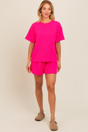 Fuchsia Ribbed Shorts Set