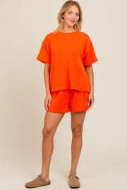 Orange Ribbed Shorts Set