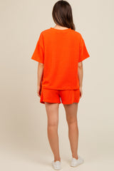 Orange Ribbed Maternity Shorts Set