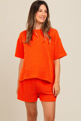 Orange Ribbed Maternity Shorts Set