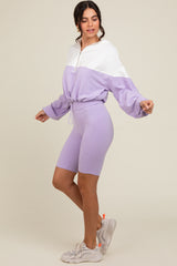 Lavender Colorblock Hoodie Shorts Set