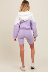 Lavender Colorblock Hoodie Shorts Maternity Set