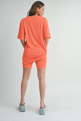 Orange Ribbed Biker Shorts Set