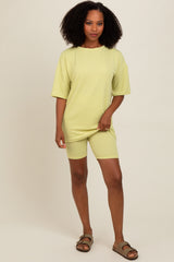 Lime Ribbed Maternity Biker Shorts Set