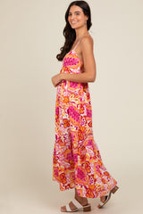 Pink Floral Tiered Maxi Dress