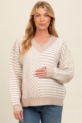 Mocha Mixed Pattern Maternity Sweater