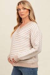 Mocha Mixed Pattern Maternity Sweater