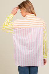 Light Pink Mixed Striped Maternity Button Down Shirt