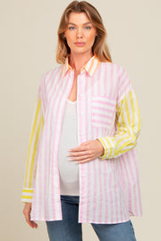 Light Pink Mixed Striped Maternity Button Down Shirt