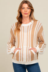 Mocha Striped Front Pocket Maternity Sweater