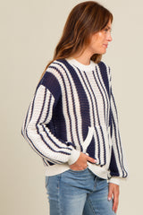 Navy Blue Striped Front Pocket Sweater