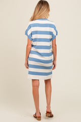 Blue Wide Stripe Knit Maternity Dress