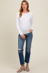 Blue Distressed Knee Slim Fit Maternity Jeans