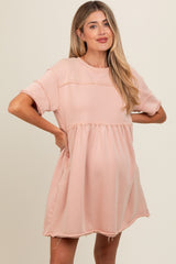 Mauve Raw Hem Maternity Short Sleeve Dress