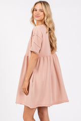 Mauve Raw Hem Short Sleeve Dress