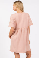 Mauve Raw Hem Short Sleeve Dress