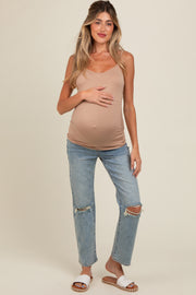 Light Blue Distressed Knee Crop Maternity Jeans