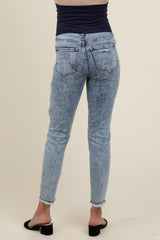 Blue Skinny Fringe Hem Maternity Jeans