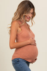 Mauve V-Neck Ribbed Maternity Tank Top