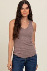 Mocha V-Neck Ribbed Tank Top