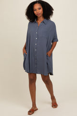 Charcoal Button Down Oversized Maternity Dress