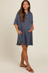 Charcoal Button Down Oversized Maternity Dress