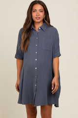 Charcoal Button Down Oversized Maternity Dress