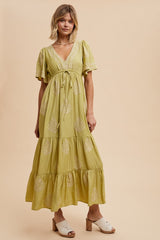 Light Olive Embroidered Maxi Dress