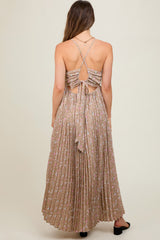 Mocha Floral Pleated Back Cutout Maternity Maxi Dress