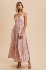 Light Pink Floral Pleated Back Cutout Maternity Maxi Dress