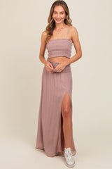 Mauve Smocked Crop Top And Maxi Skirt Set