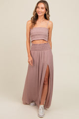 Mauve Smocked Crop Top And Maxi Skirt Set