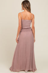 Mauve Smocked Crop Top And Maxi Skirt Set