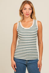 Forest Green Striped Knit Sleeveless Top