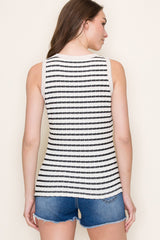 Navy Striped Knit Sleeveless Top