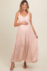 Peach Floral Button Down Maternity Maxi Dress