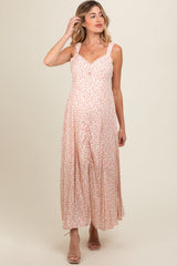 Peach Floral Button Down Maternity Maxi Dress