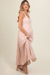 Peach Floral Button Down Maternity Maxi Dress