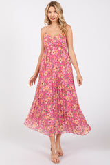 Pink Floral Pleated Maternity Maxi Dress