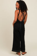 Charcoal Waffle Knit Wide Leg Jumpsuit