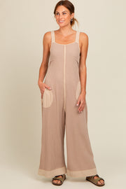 Beige Waffle Knit Wide Leg Jumpsuit