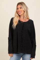 Charcoal Mixed Knit Raw Hem Maternity Pullover Top