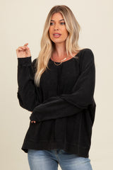 Charcoal Mixed Knit Raw Hem Pullover Top