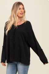 Charcoal Mixed Knit Raw Hem Pullover Top