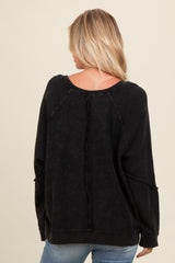 Charcoal Mixed Knit Raw Hem Pullover Top