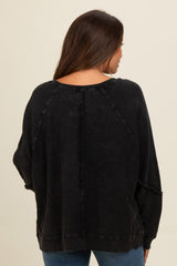 Charcoal Mixed Knit Raw Hem Maternity Pullover Top