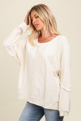 Cream Mixed Knit Raw Hem Pullover Top