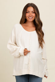 Cream Mixed Knit Raw Hem Maternity Pullover Top