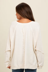 Cream Mixed Knit Raw Hem Maternity Pullover Top