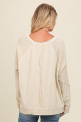 Beige Mixed Knit Raw Hem Pullover Top